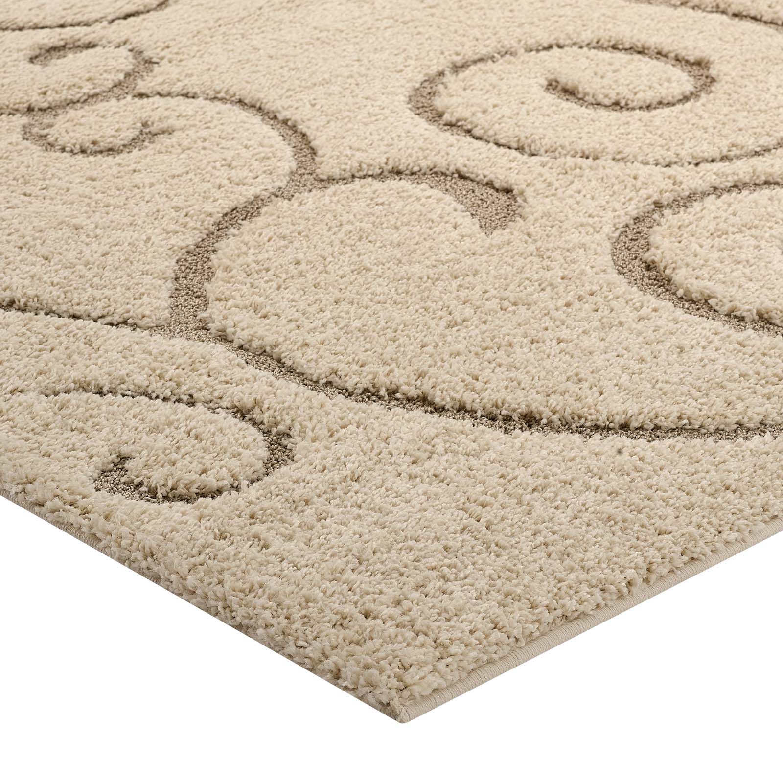 Modway Indoor Rugs - Jubilant Vine 5' x 8' Shag Area Rug Cream & Beige