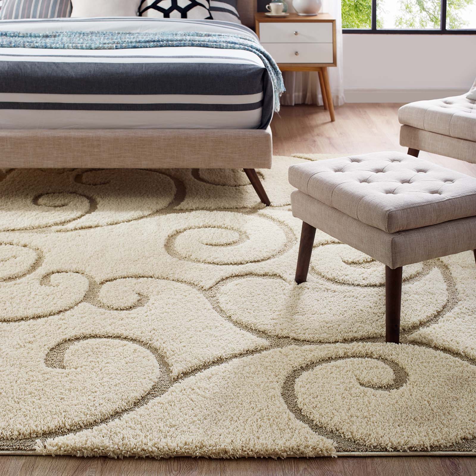 Modway Indoor Rugs - Jubilant Vine 5' x 8' Shag Area Rug Cream & Beige