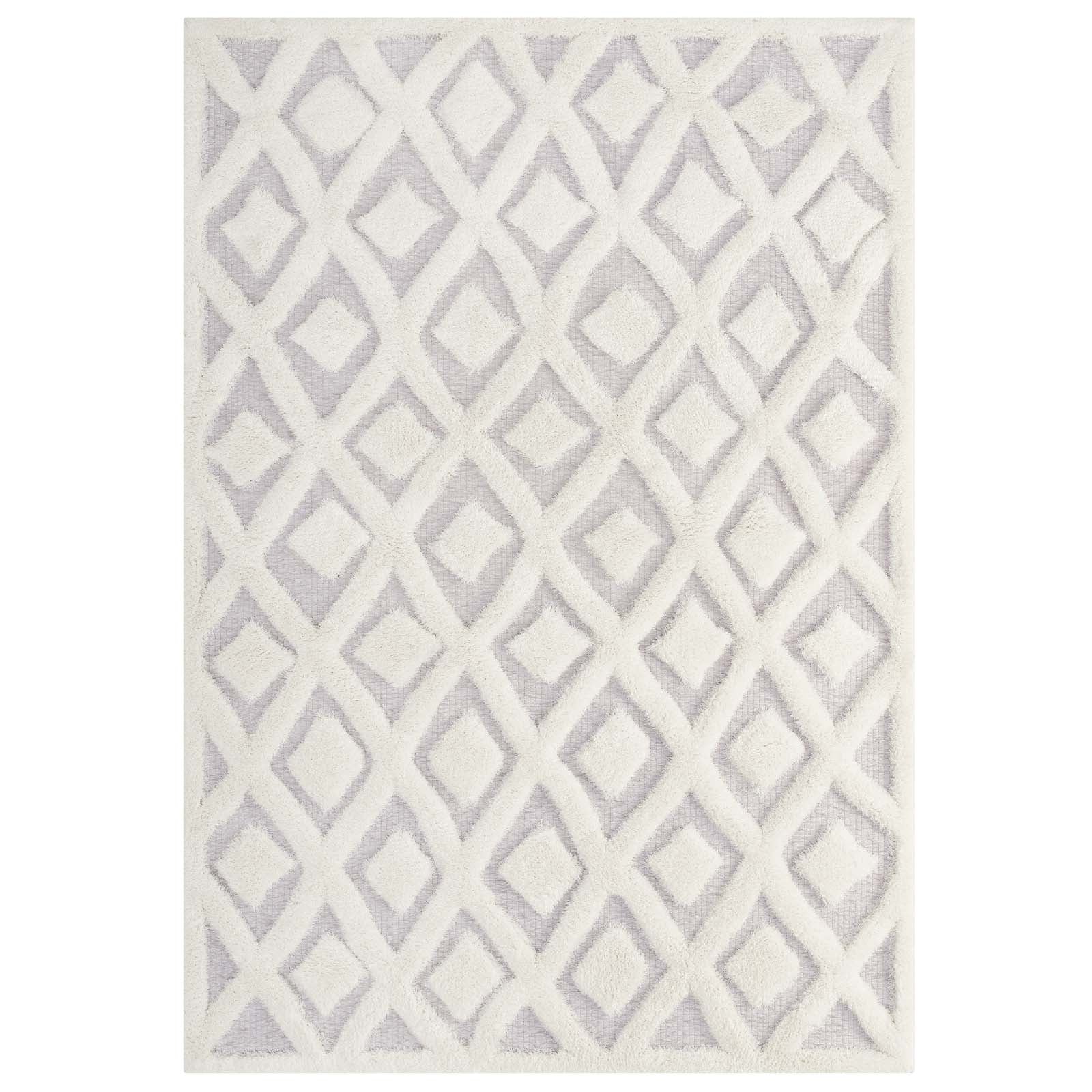 Modway Indoor Rugs - Whimsical Diamond Lattice 5' x 8' Shag Area Rug Ivory & Light Gray