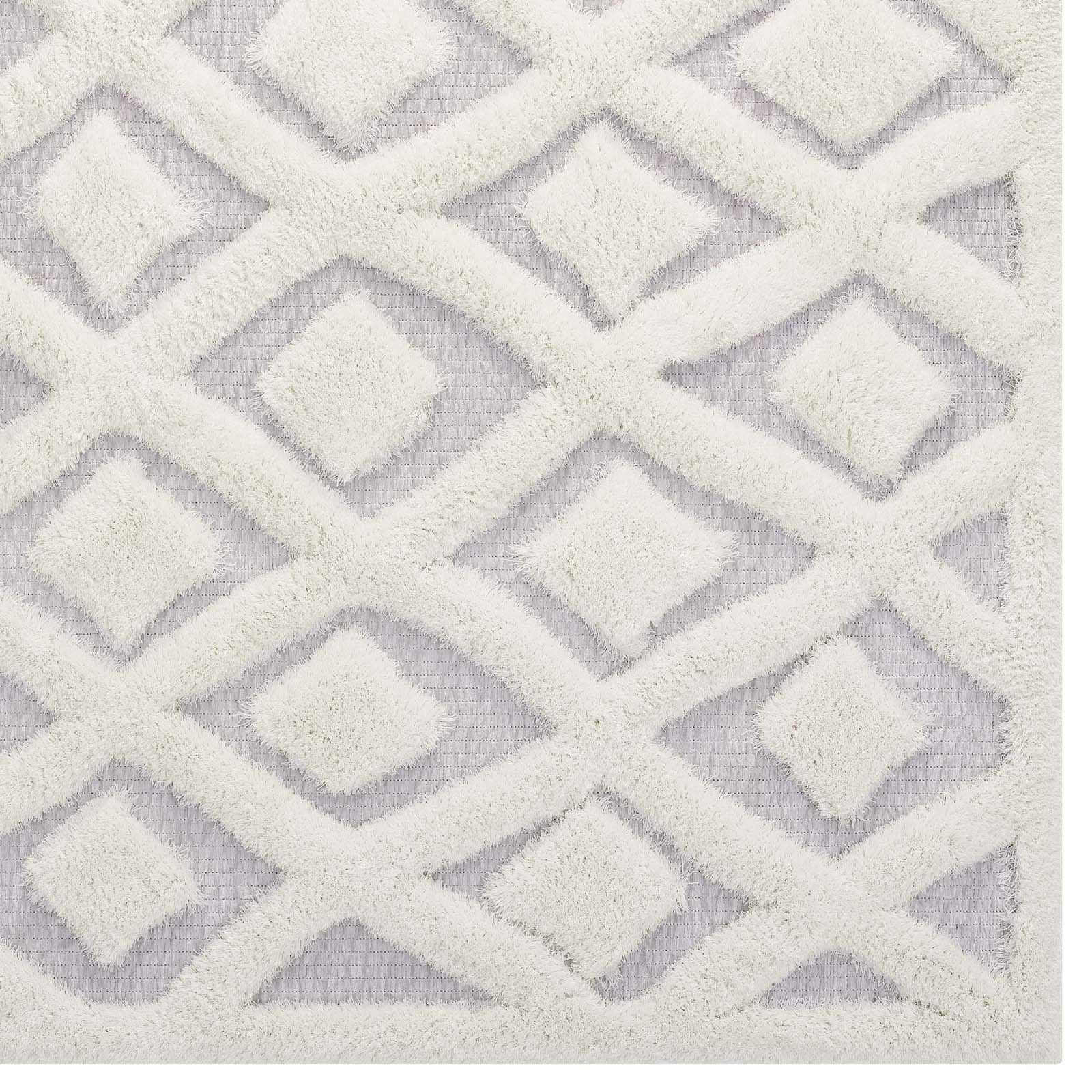 Modway Indoor Rugs - Whimsical Diamond Lattice 5' x 8' Shag Area Rug Ivory & Light Gray