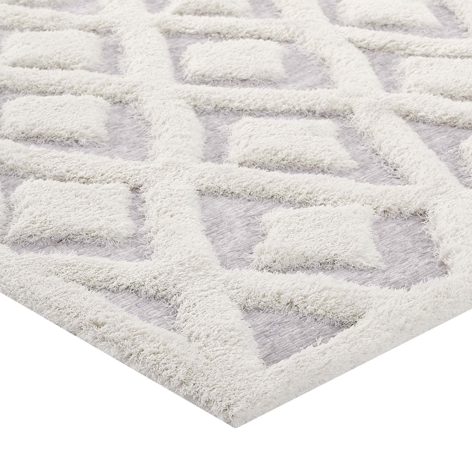 Modway Indoor Rugs - Whimsical Diamond Lattice 5' x 8' Shag Area Rug Ivory & Light Gray