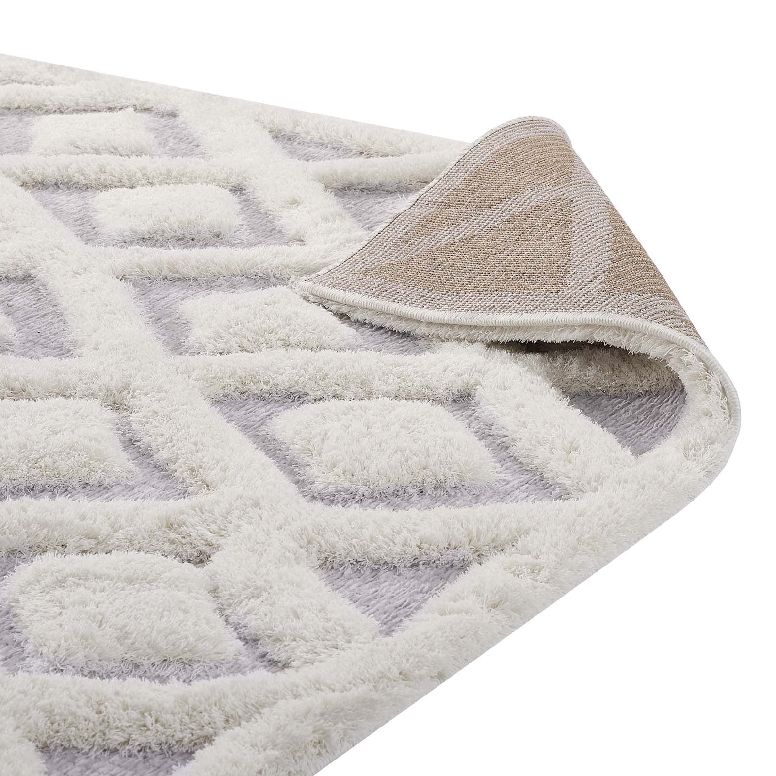 Modway Indoor Rugs - Whimsical Diamond Lattice 5' x 8' Shag Area Rug Ivory & Light Gray