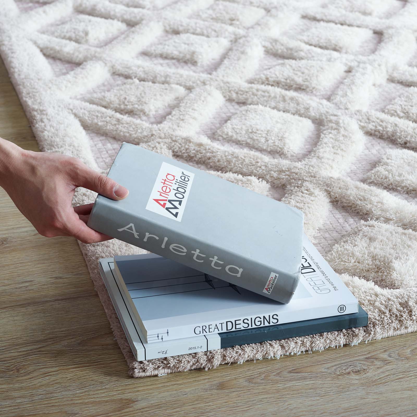 Modway Indoor Rugs - Whimsical Diamond Lattice 5' x 8' Shag Area Rug Ivory & Light Gray