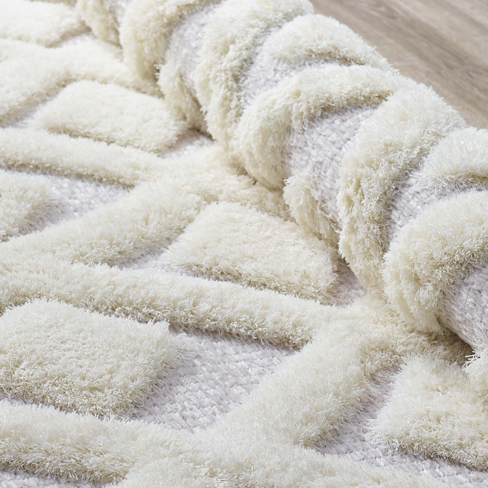 Modway Indoor Rugs - Whimsical Diamond Lattice 5' x 8' Shag Area Rug Ivory & Light Gray