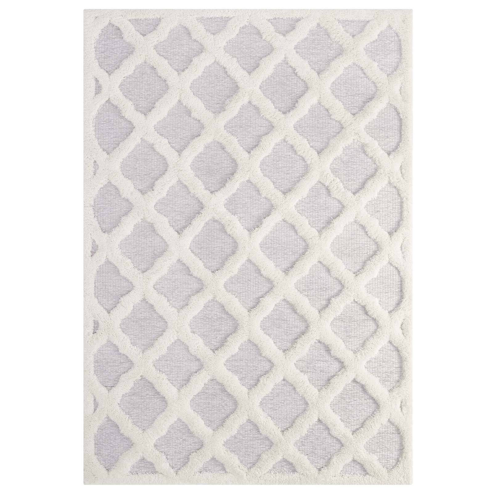 Modway Indoor Rugs - Whimsical Regale Abstract Moroccan Trellis 5x8 Shag Area Rug Ivory & Light Gray