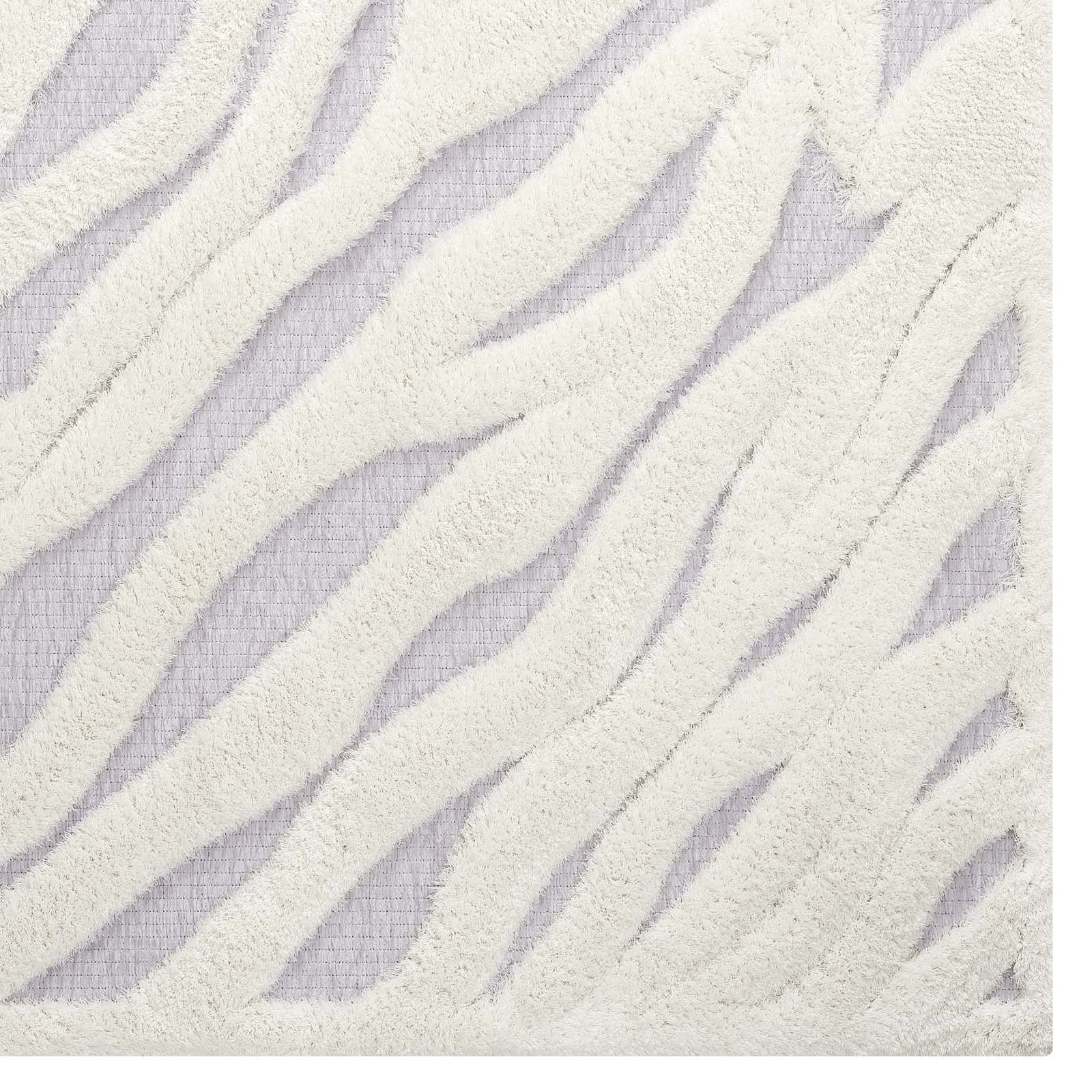 Modway Indoor Rugs - Whimsical Wavy Striped 5' x 8' Shag Area Rug Ivory & Light Gray