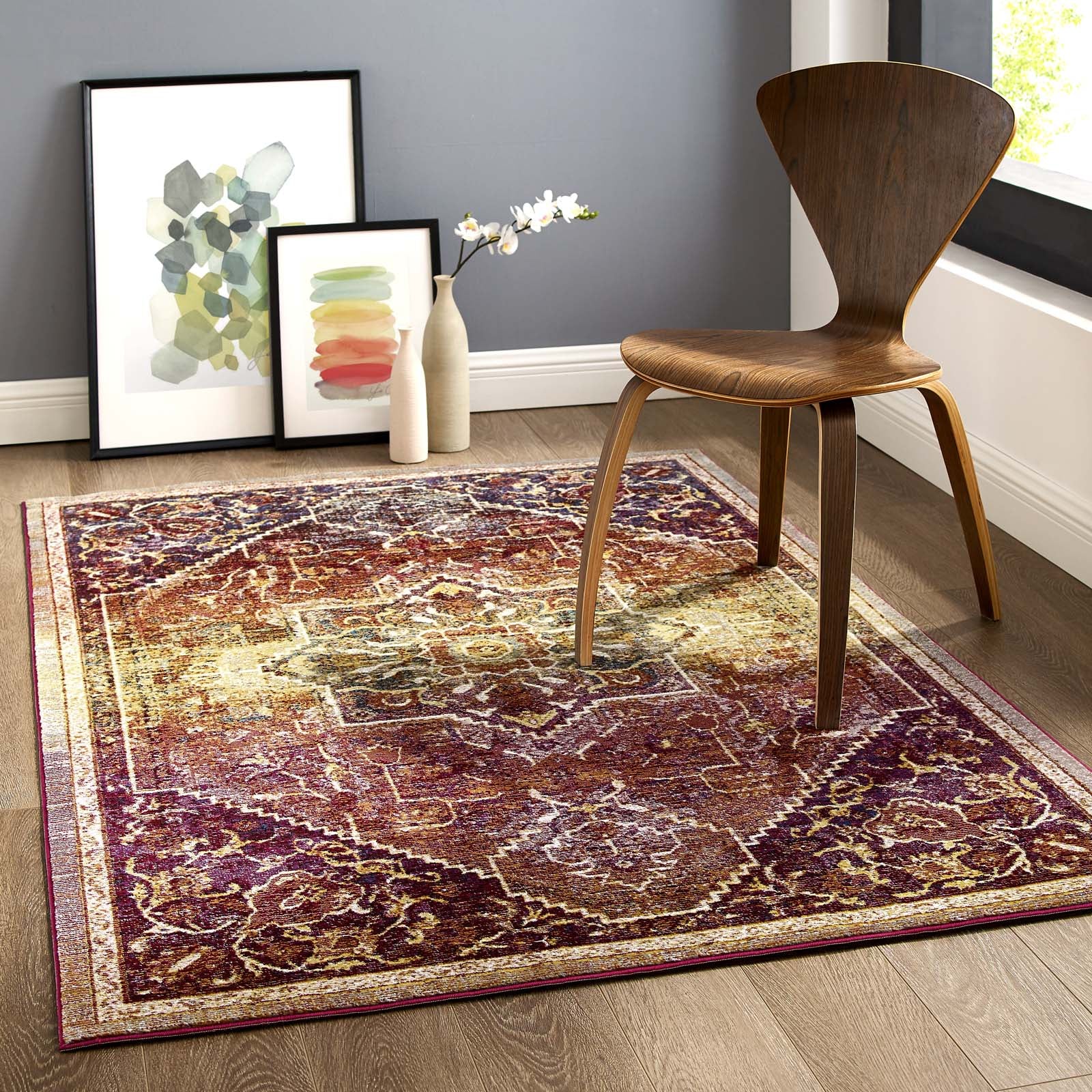 Modway Indoor Rugs - Success Kaede Transitional Persian Medallion 4x6 Area Rug Multicolored