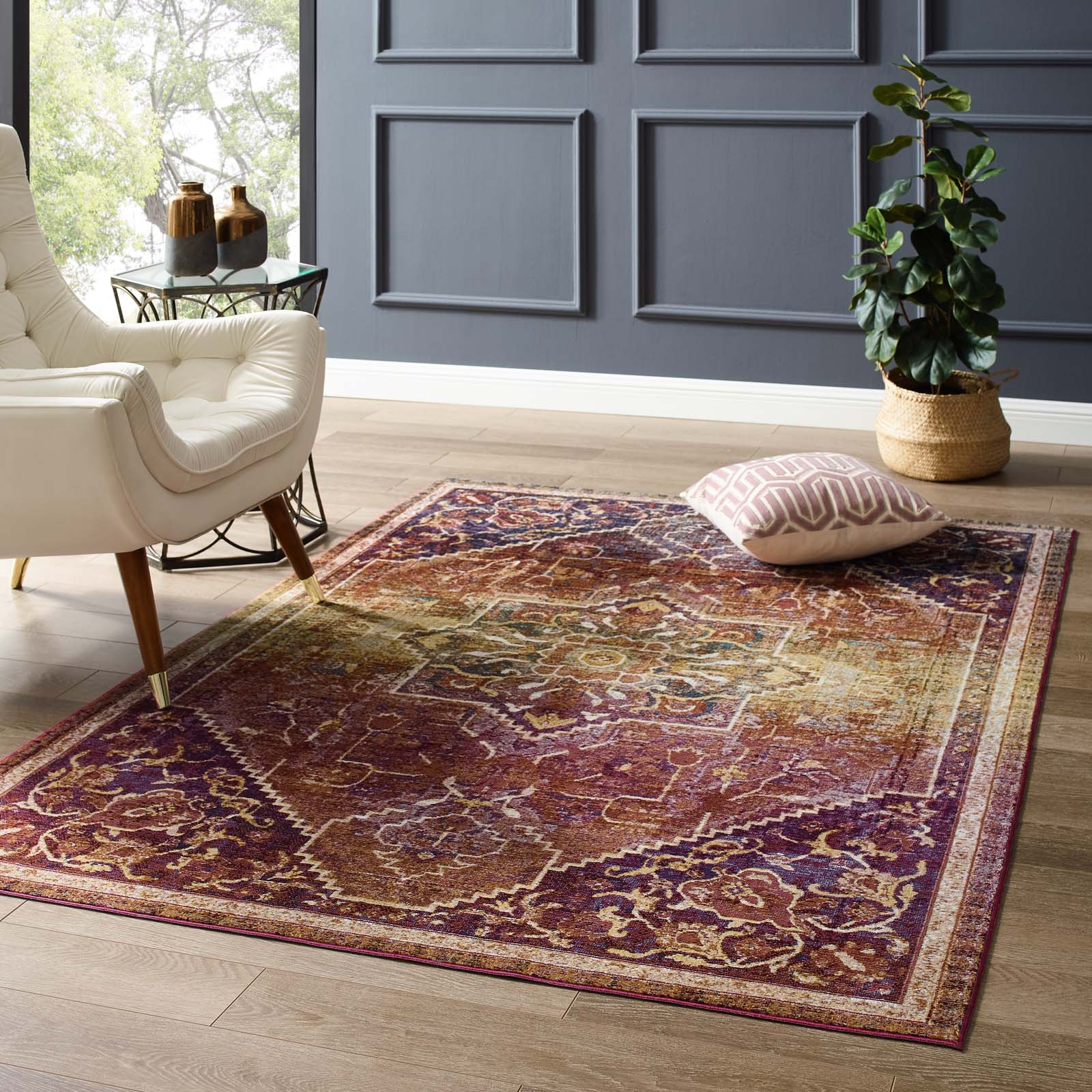 Modway Indoor Rugs - Success Kaede Transitional Persian Medallion 8x10 Area Rug Multicolored