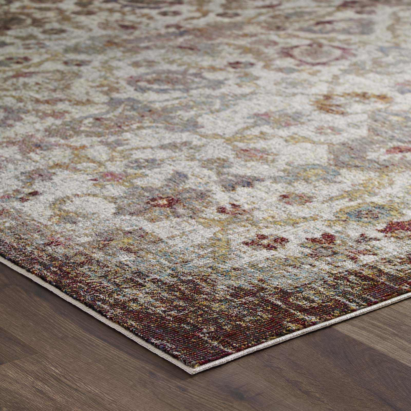 Modway Indoor Rugs - Success Kaede Distressed Vintage Floral Moroccan Trellis 5x8 Area Rug Multicolored