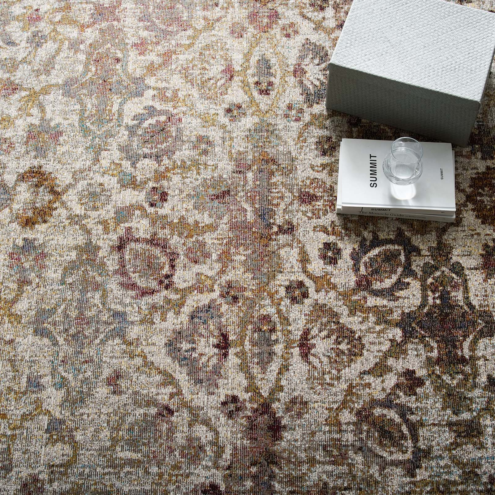 Modway Indoor Rugs - Success Kaede Distressed Vintage Floral Moroccan Trellis 5x8 Area Rug Multicolored
