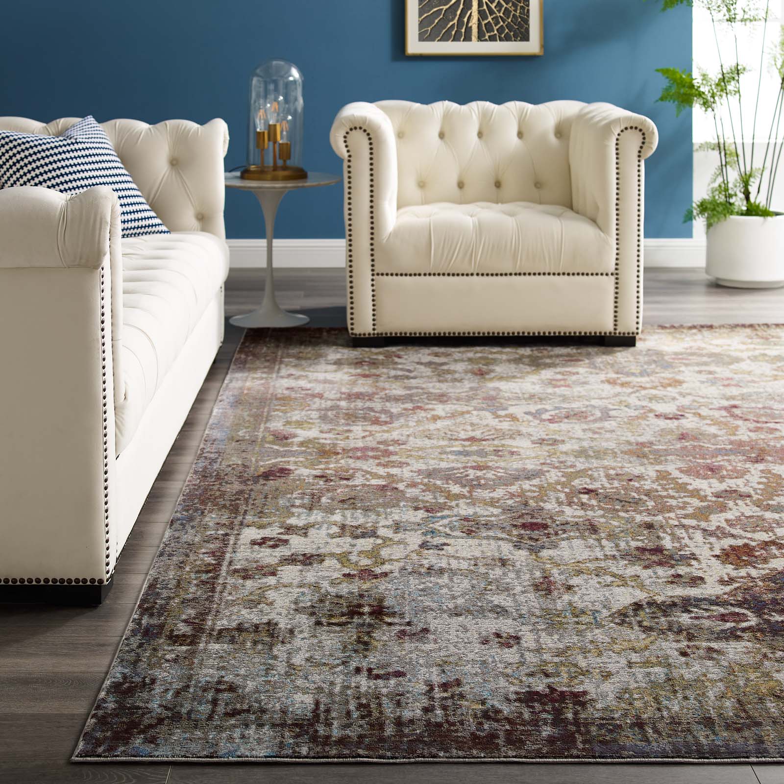 Modway Indoor Rugs - Success Kaede Distressed Vintage Floral Moroccan Trellis 8x10 Area Rug Multicolored