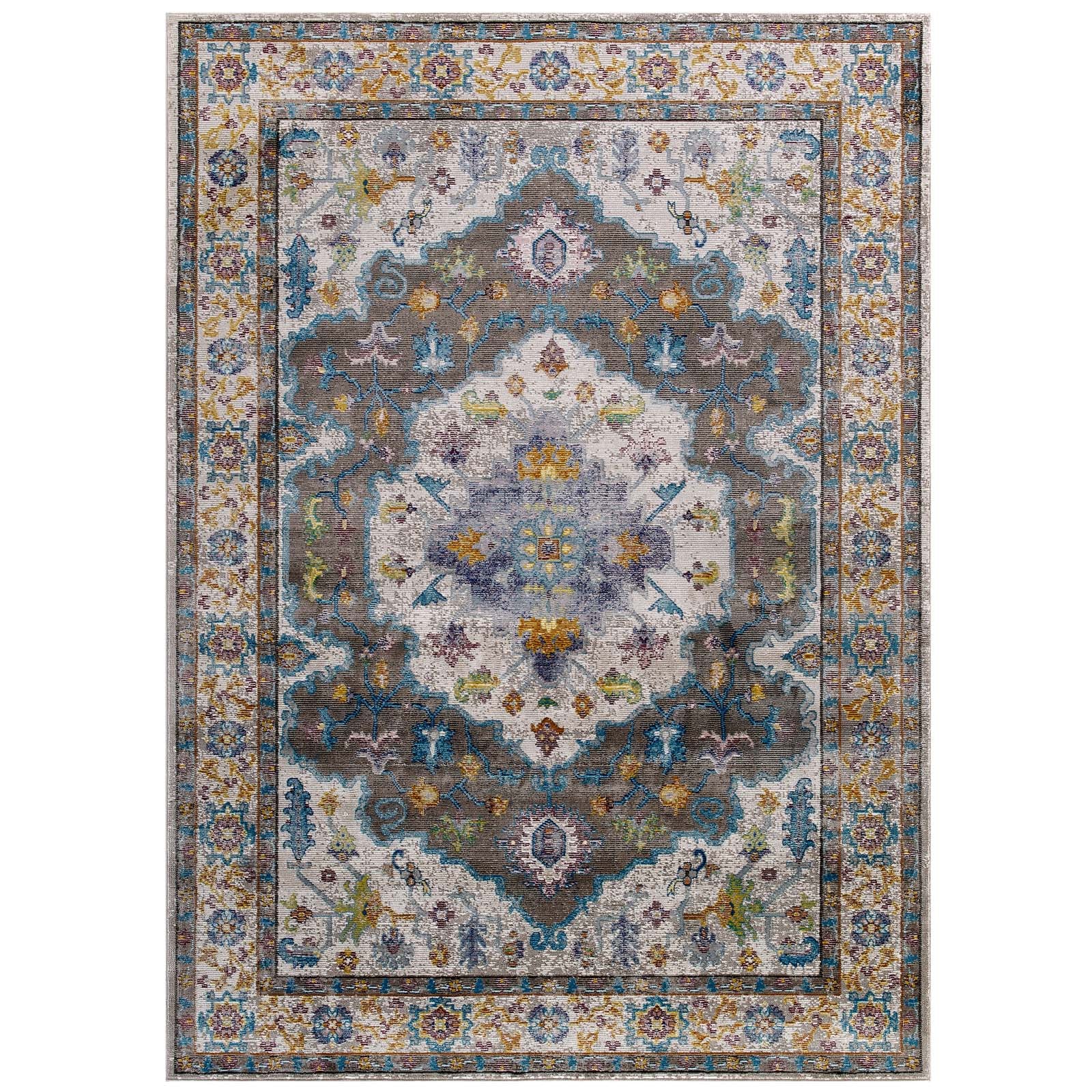 Modway Indoor Rugs - Success 5' x 8' Area Rug Gray & Ivory