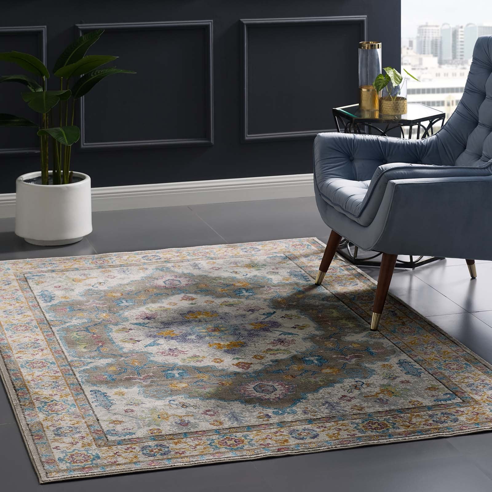 Modway Indoor Rugs - Success 5' x 8' Area Rug Gray & Ivory