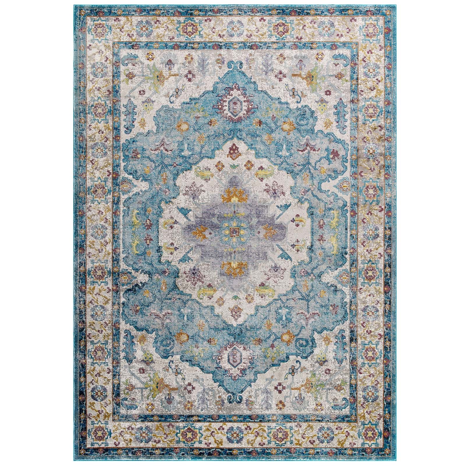 Modway Indoor Rugs - Success Anisah Distressed Floral Persian 4x6 Area Rug Multicolored