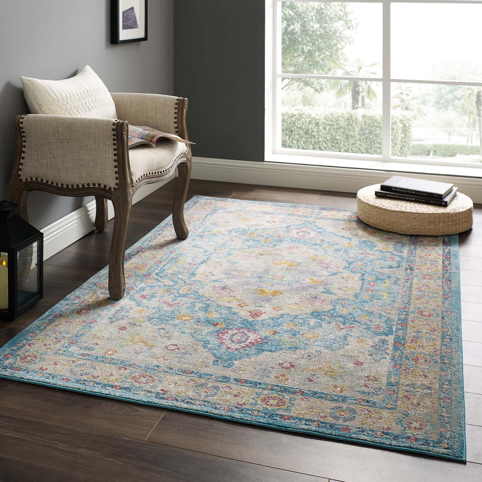 Modway Indoor Rugs - Success Anisah Distressed Floral Persian 4x6 Area Rug Multicolored
