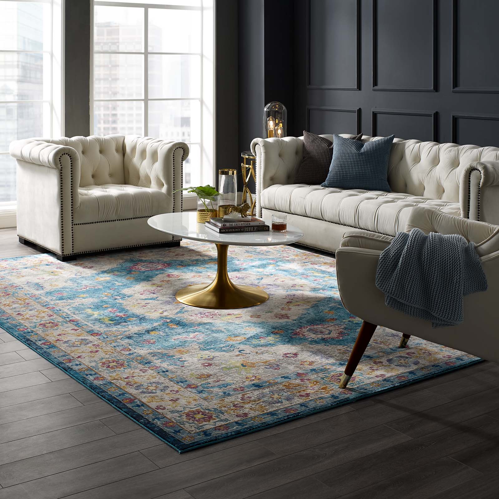 Modway Indoor Rugs - Success Anisah Distressed Floral Persian Medallion 8x10 Area Rug Multicolored