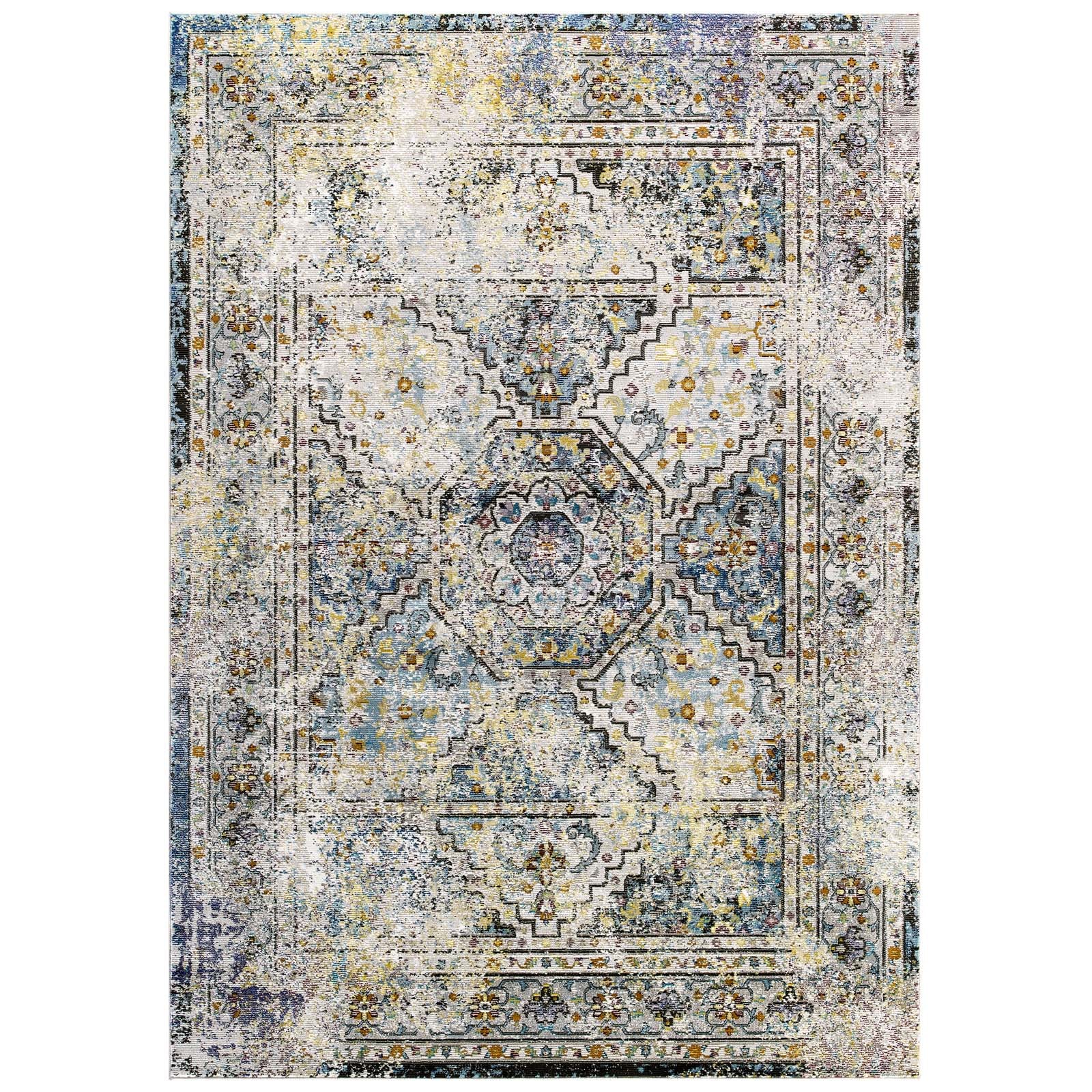 Modway Indoor Rugs - Success Jacinda Distressed Persian Medallion 4x6 Area Rug Multicolored