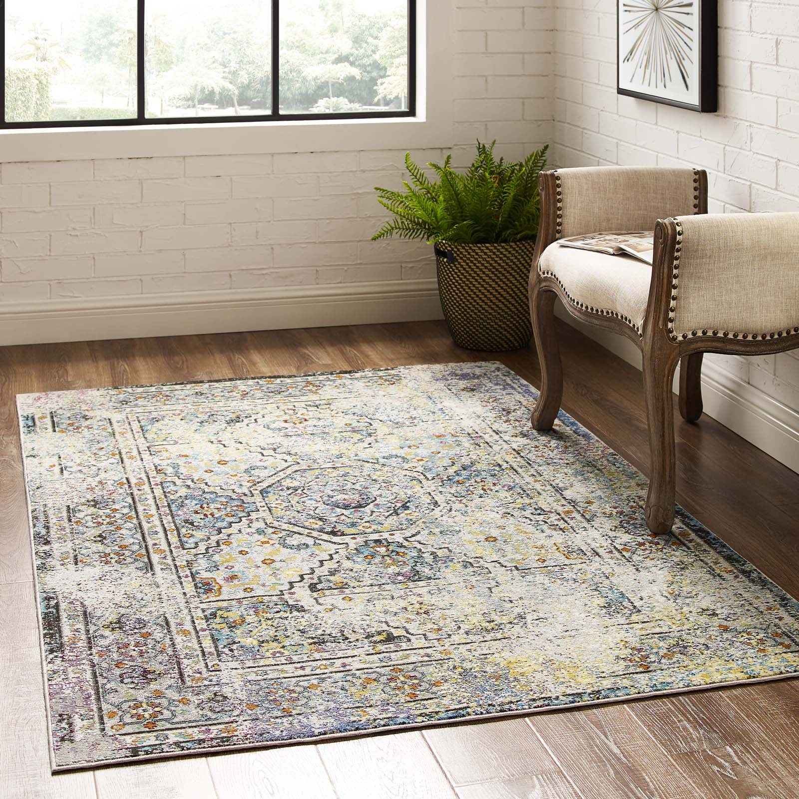 Modway Indoor Rugs - Success Jacinda Distressed Persian Medallion 4x6 Area Rug Multicolored