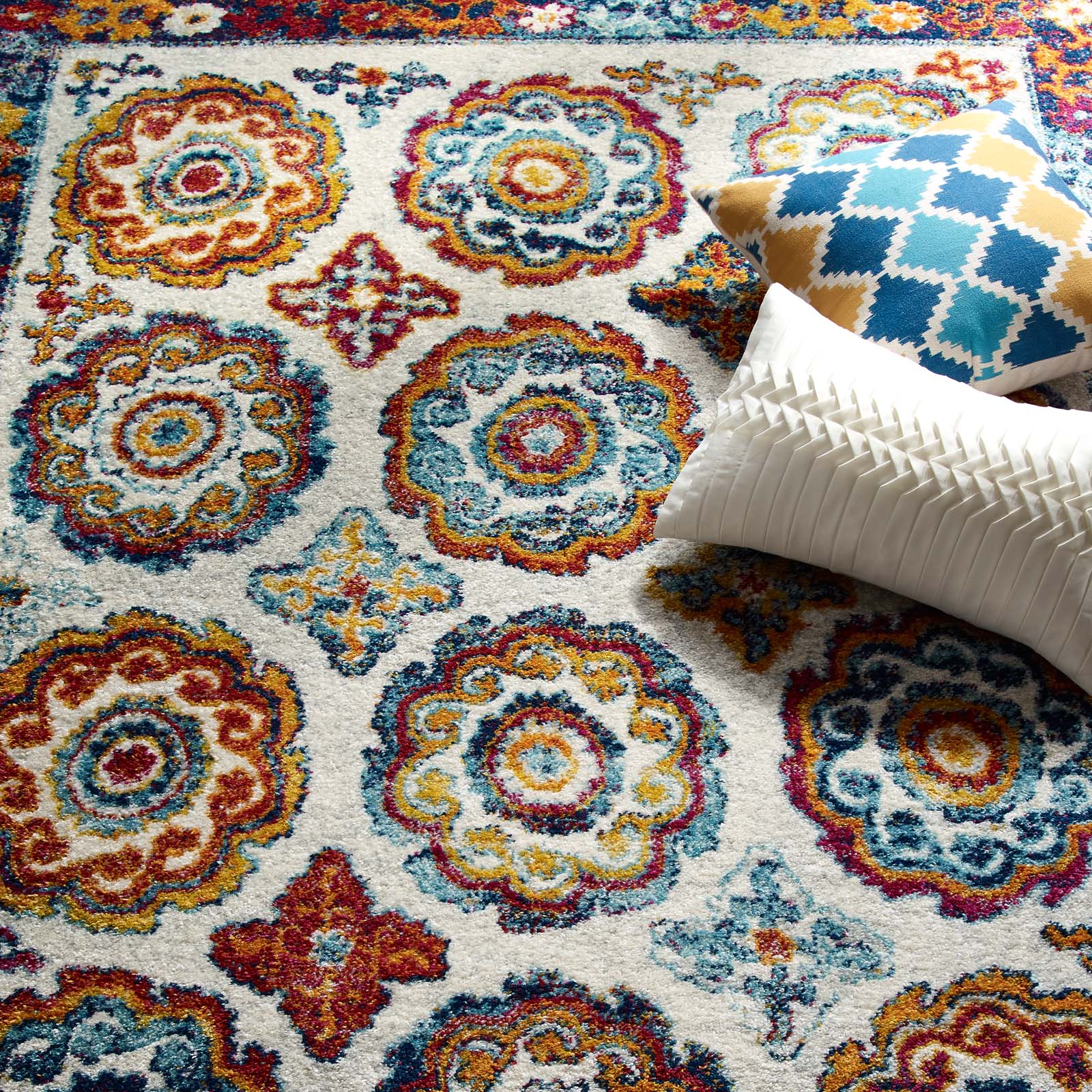 Modway Indoor Rugs - Entourage Odile Distressed Moroccan Trellis 8x10 Area Rug Multicolored