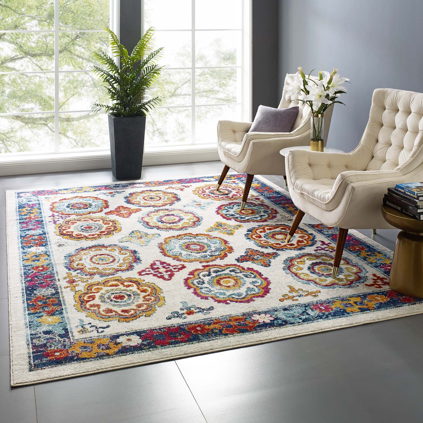 Modway Indoor Rugs - Entourage Odile Distressed Moroccan Trellis 8x10 Area Rug Multicolored