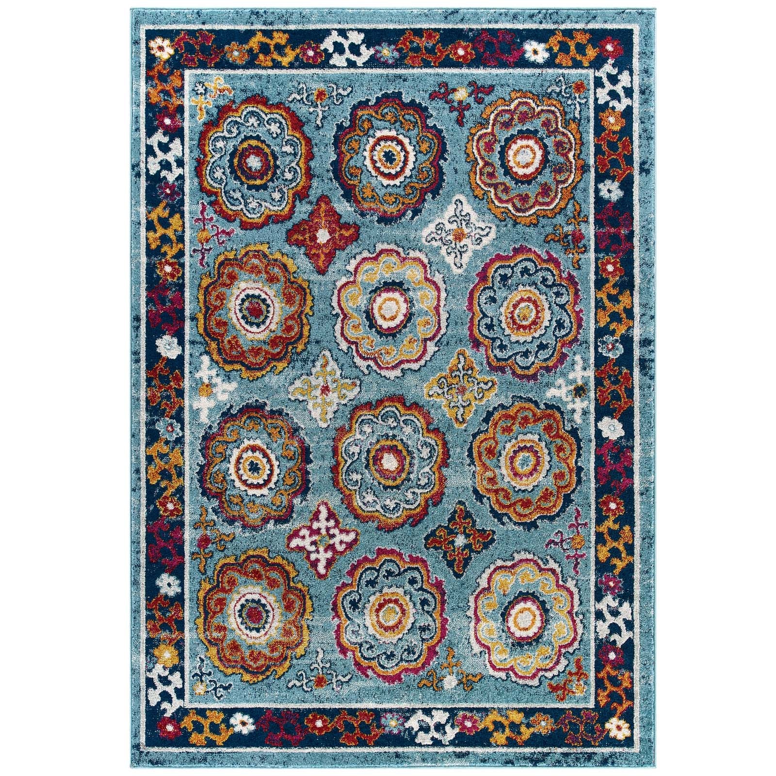 Modway Indoor Rugs - Entourage Odile Distressed Floral Moroccan Trellis 8x10 Area Rug Multicolored