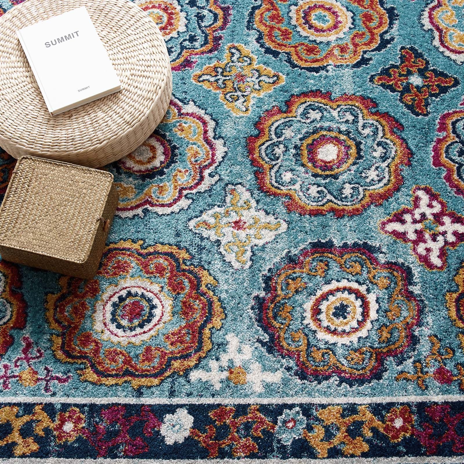 Modway Indoor Rugs - Entourage Odile Distressed Floral Moroccan Trellis 8x10 Area Rug Multicolored