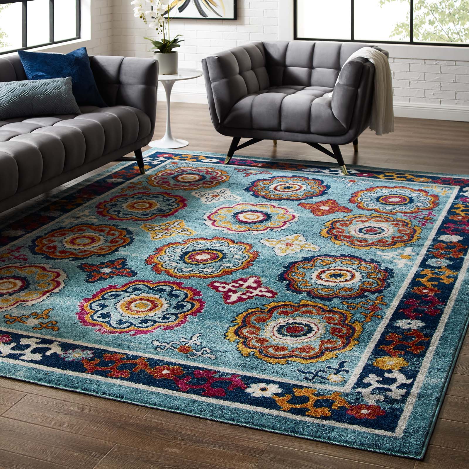 Modway Indoor Rugs - Entourage Odile Distressed Floral Moroccan Trellis 8x10 Area Rug Multicolored