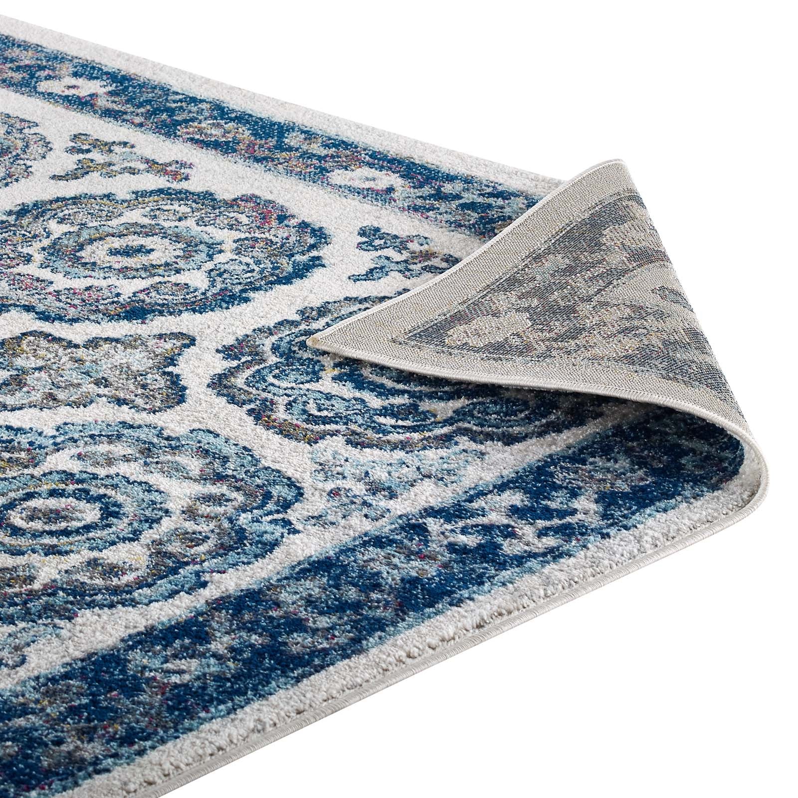 Modway Indoor Rugs - Entourage Odile Distressed Floral Moroccan Trellis 8x10 Area Rug Ivory & Blue