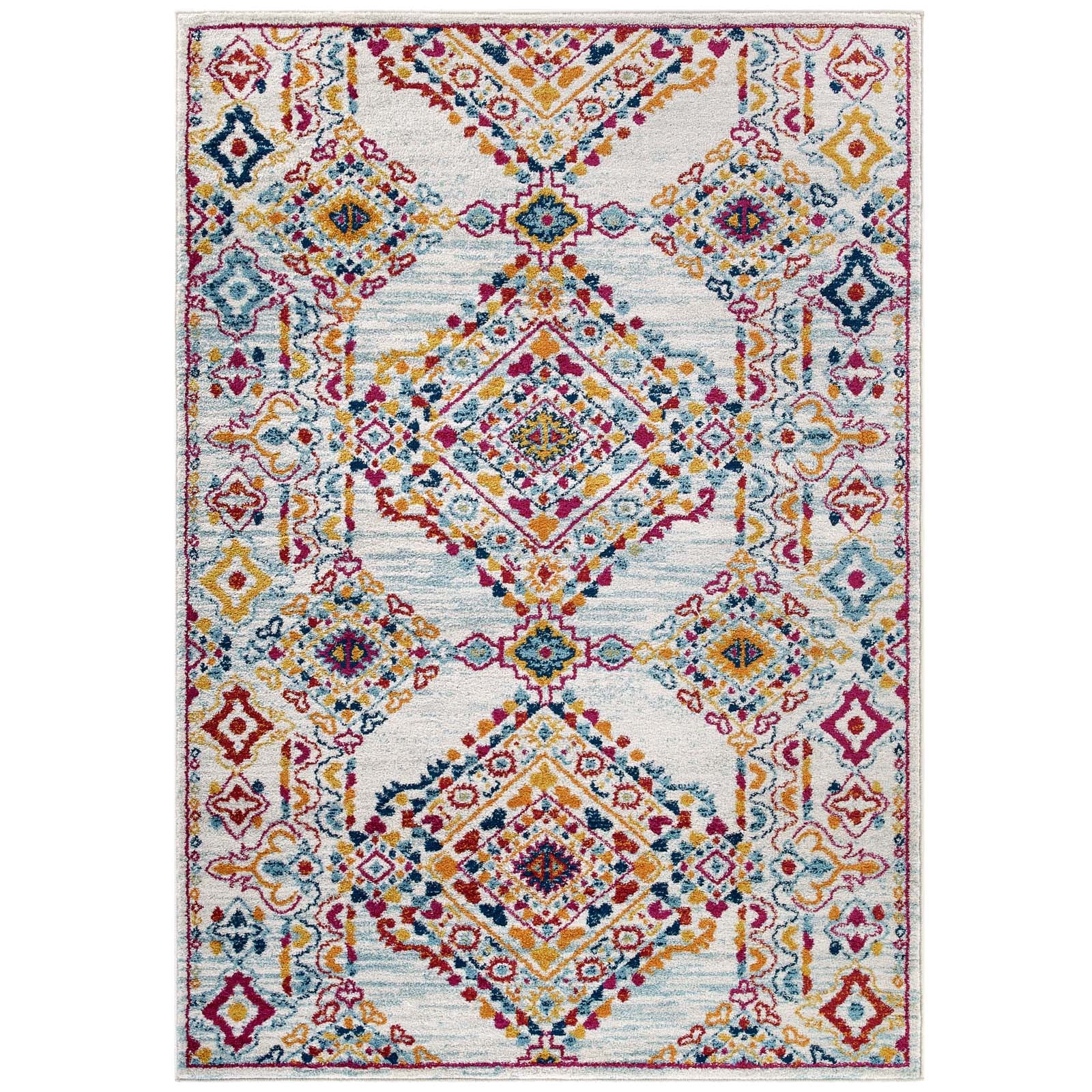 Modway Indoor Rugs - Entourage Khalida 5' x 8' Area Rug Ivory & Blue