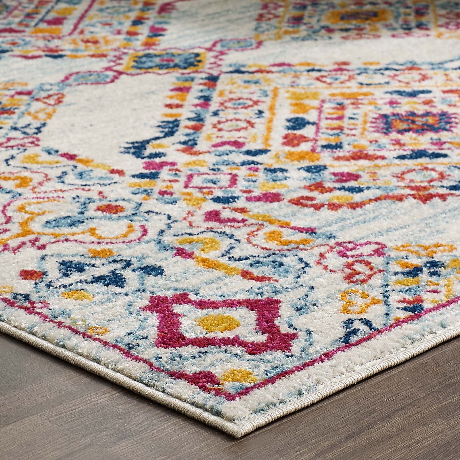 Modway Indoor Rugs - Entourage Khalida 5' x 8' Area Rug Ivory & Blue