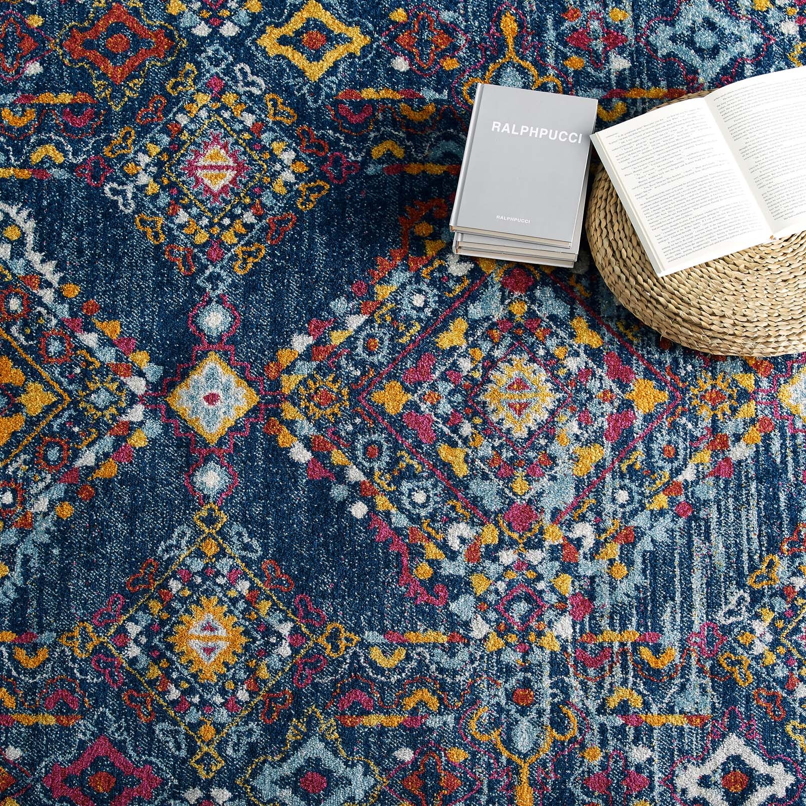 Modway Indoor Rugs - Entourage Khalida 5' x 8' Area Rug Blue & Orange