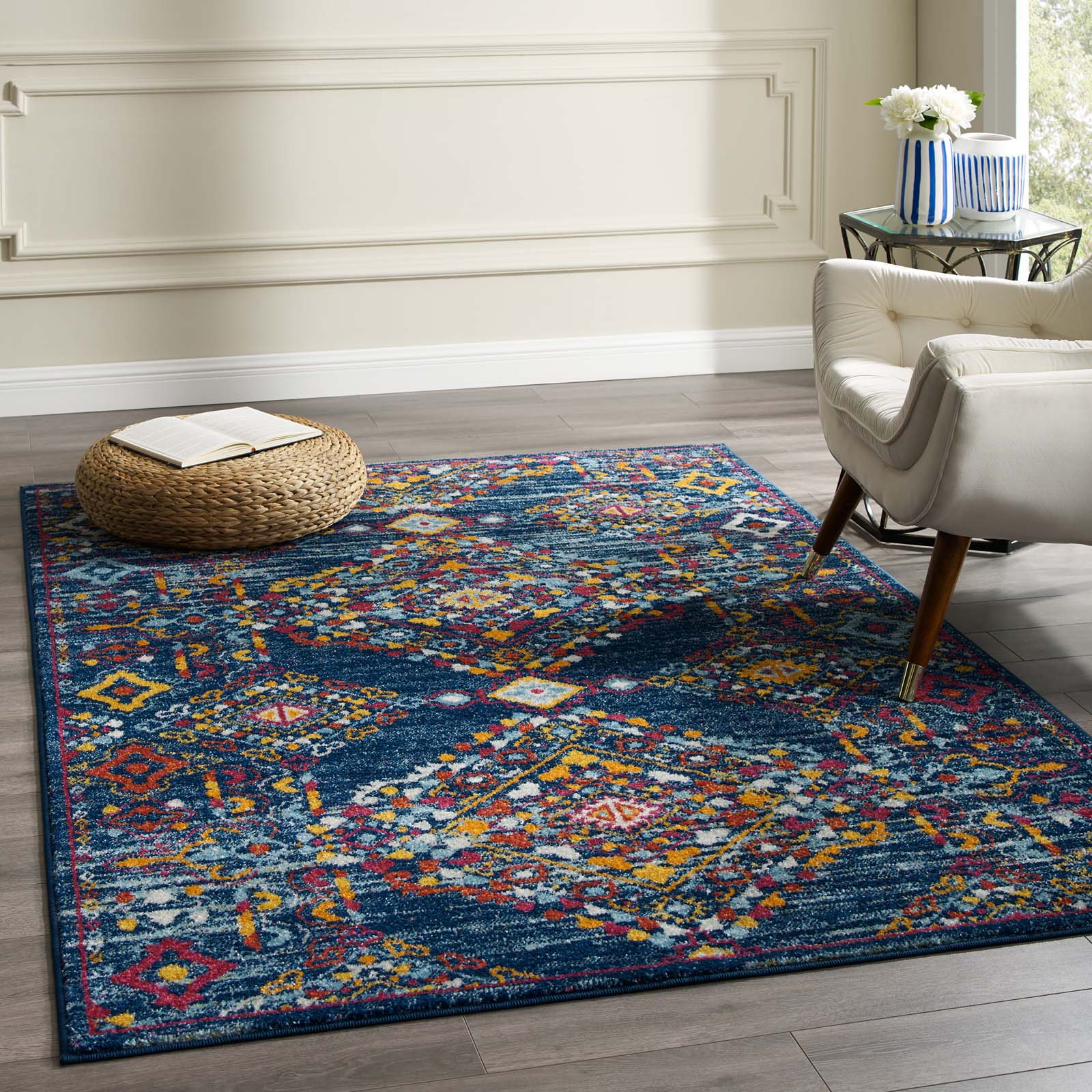 Modway Indoor Rugs - Entourage Khalida 5' x 8' Area Rug Blue & Orange