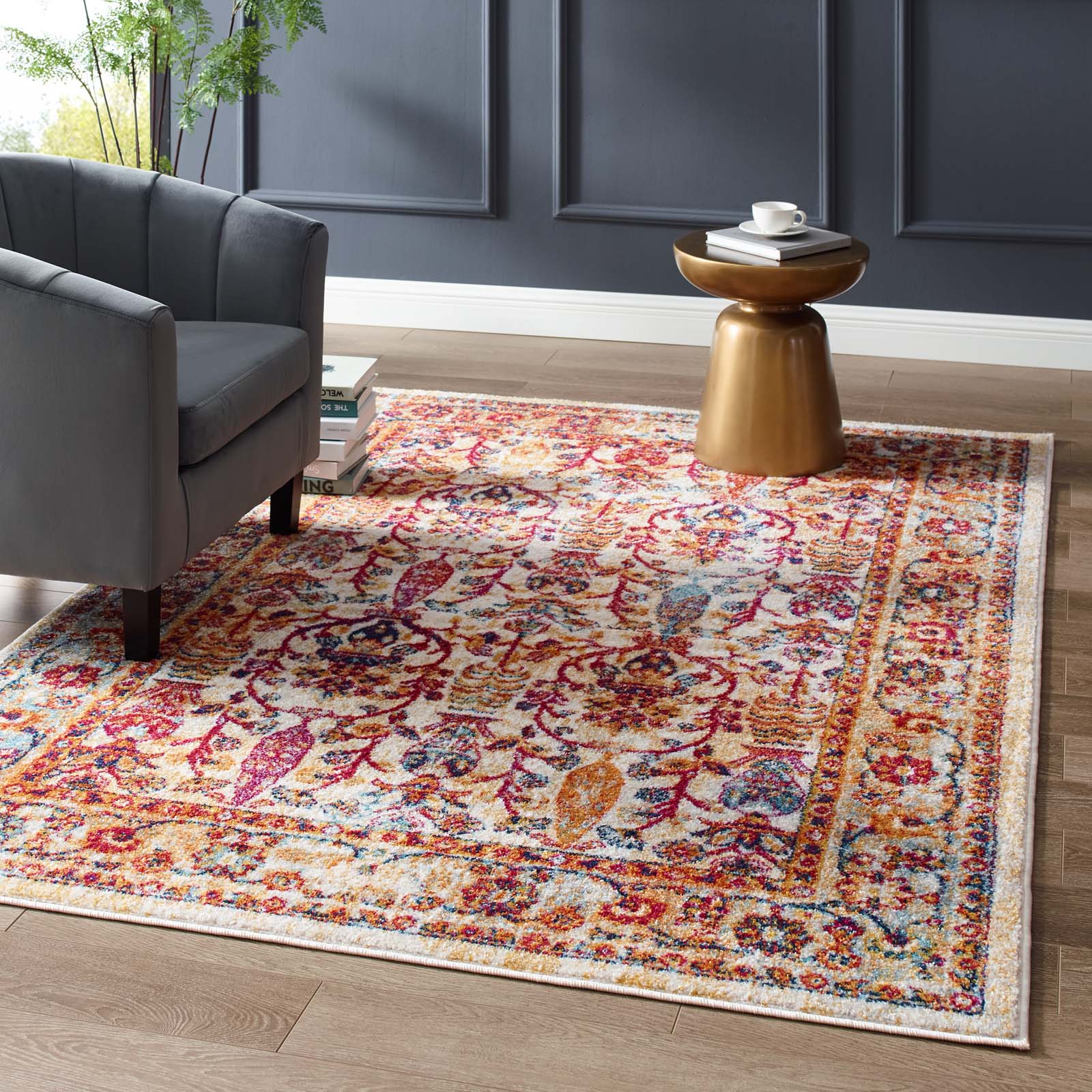 Modway Indoor Rugs - Entourage Jessa 5' x 8' Area Rug Ivory & Blue