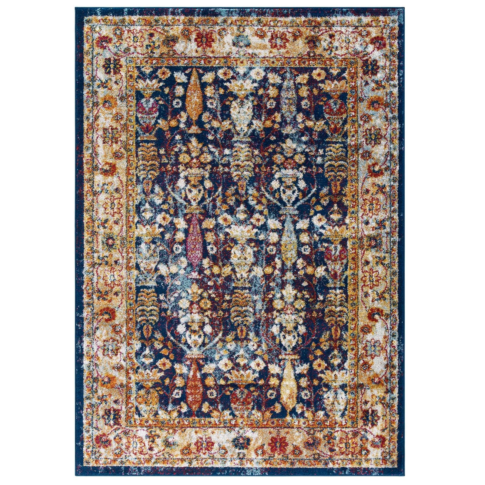 Modway Indoor Rugs - Entourage Jessa Distressed Vintage Floral Lattice 8x10 Area Rug Multicolored