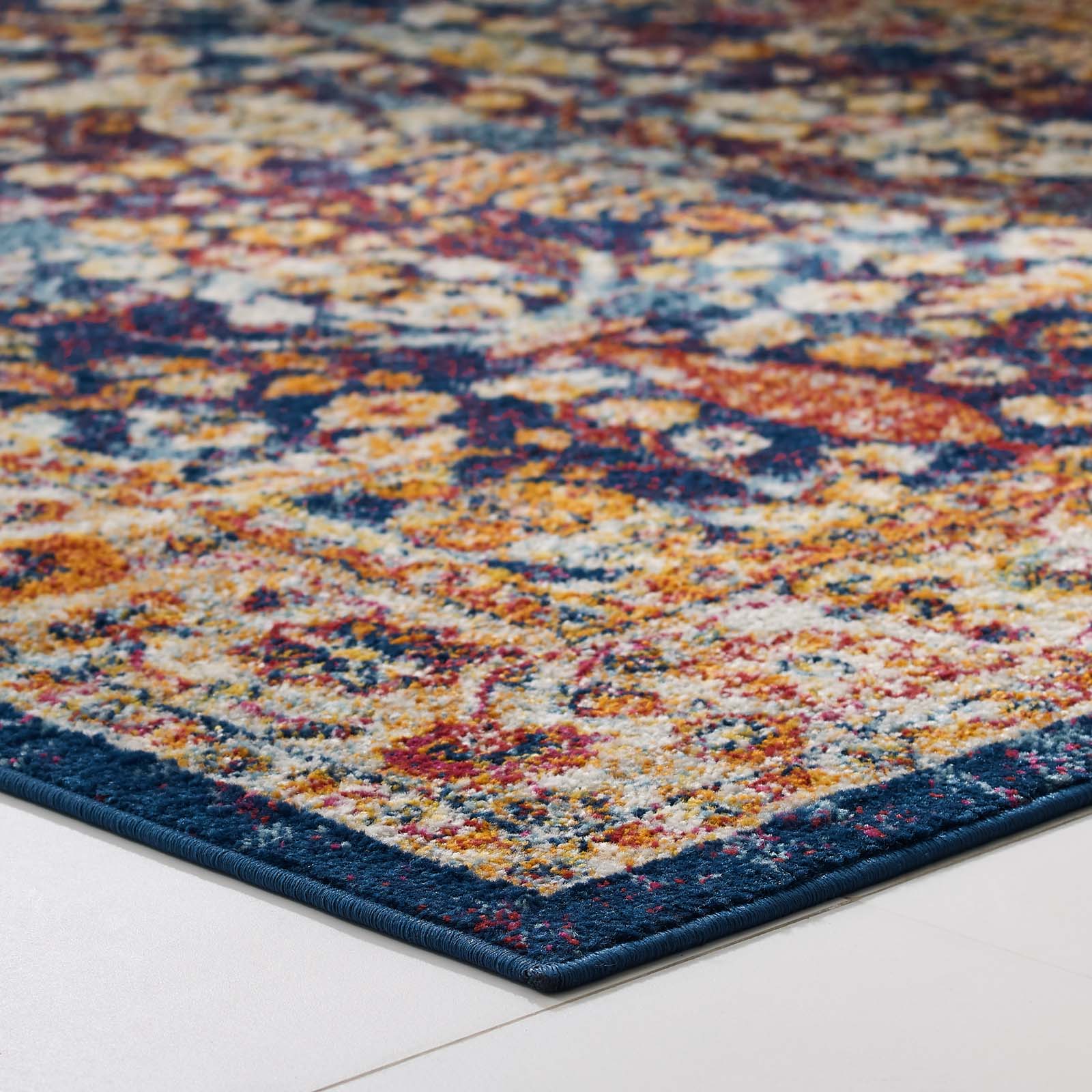 Modway Indoor Rugs - Entourage Jessa Distressed Vintage Floral Lattice 8x10 Area Rug Multicolored