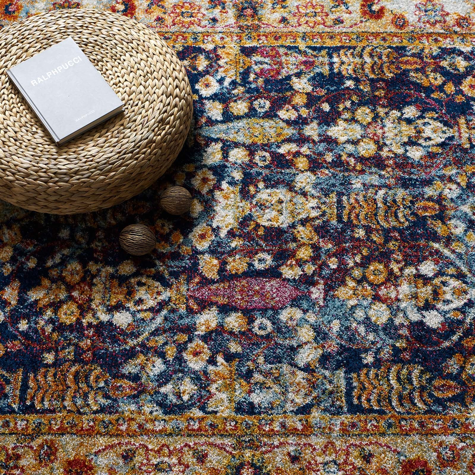 Modway Indoor Rugs - Entourage Jessa Distressed Vintage Floral Lattice 8x10 Area Rug Multicolored