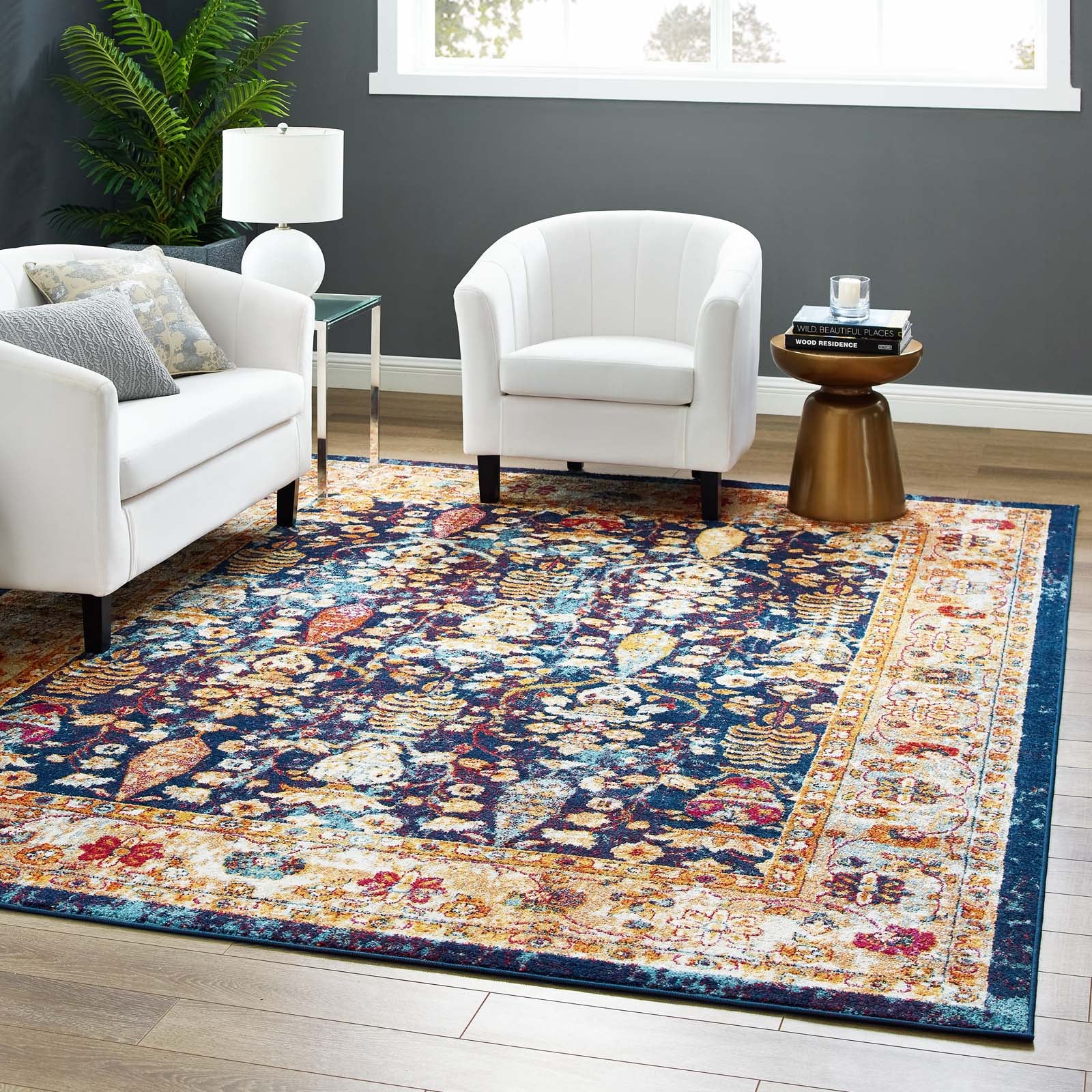 Modway Indoor Rugs - Entourage Jessa Distressed Vintage Floral Lattice 8x10 Area Rug Multicolored