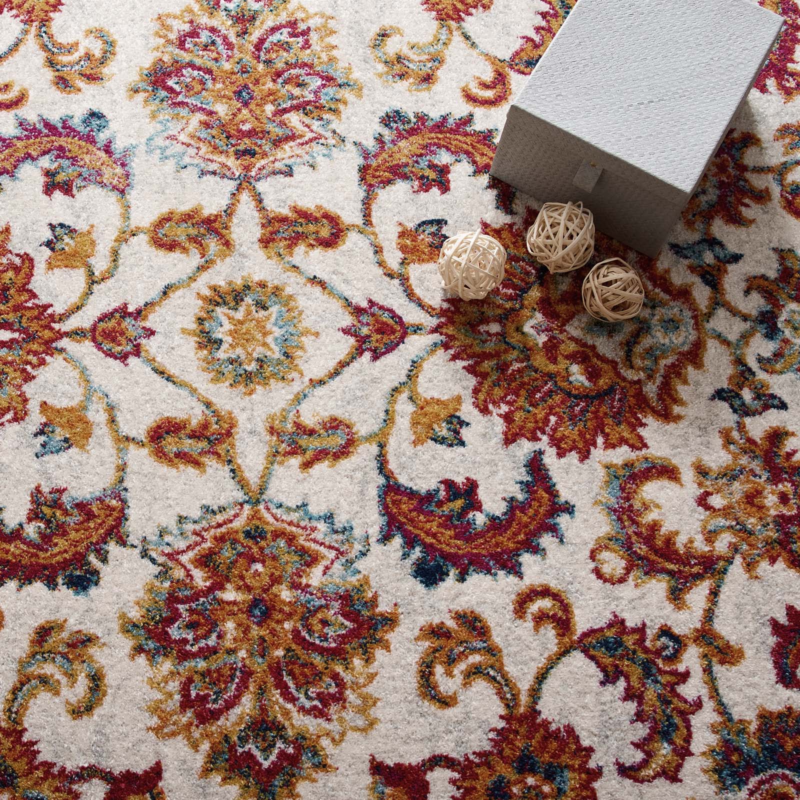Modway Indoor Rugs - Entourage Azami Distressed Vintage Floral Lattice 8x10 Area Rug Multicolored