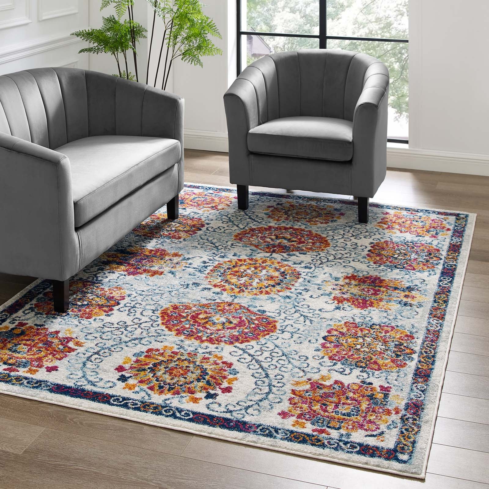 Modway Indoor Rugs - Entourage Kensie 5' x 8' Area Rug Ivory & Red