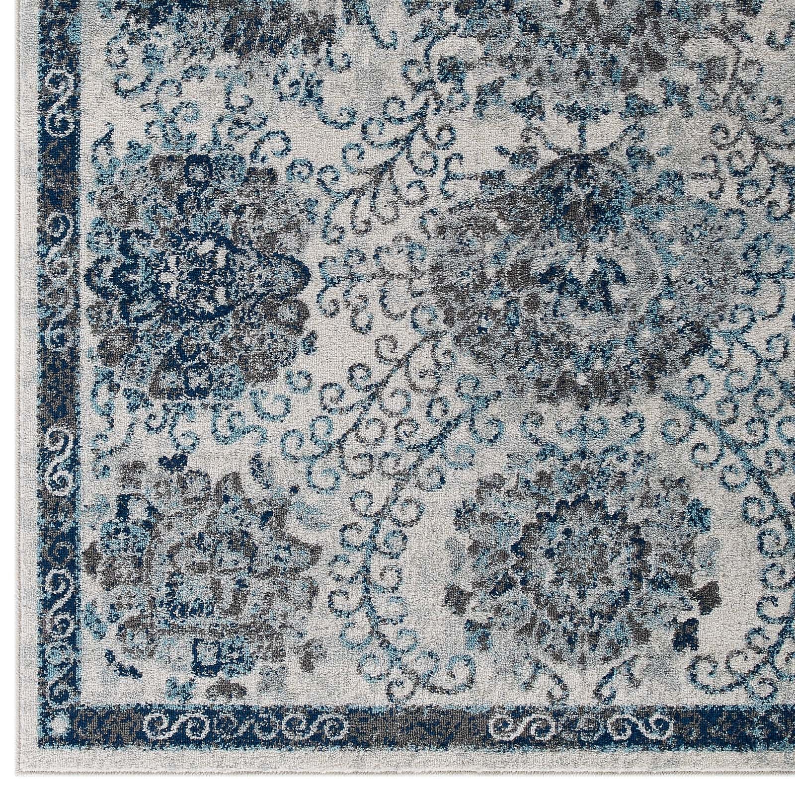 Modway Indoor Rugs - Entourage Kensie Distressed Floral Moroccan Trellis 8x10 Area Rug Ivory & Blue