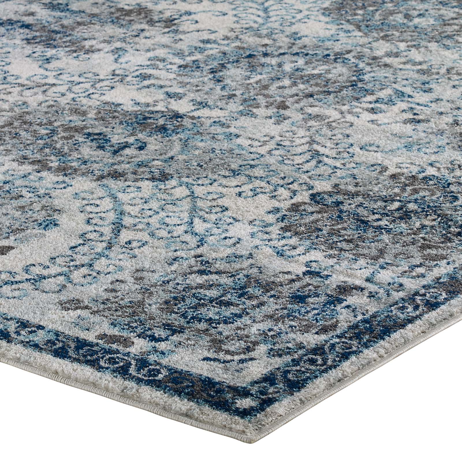 Modway Indoor Rugs - Entourage Kensie Distressed Floral Moroccan Trellis 8x10 Area Rug Ivory & Blue
