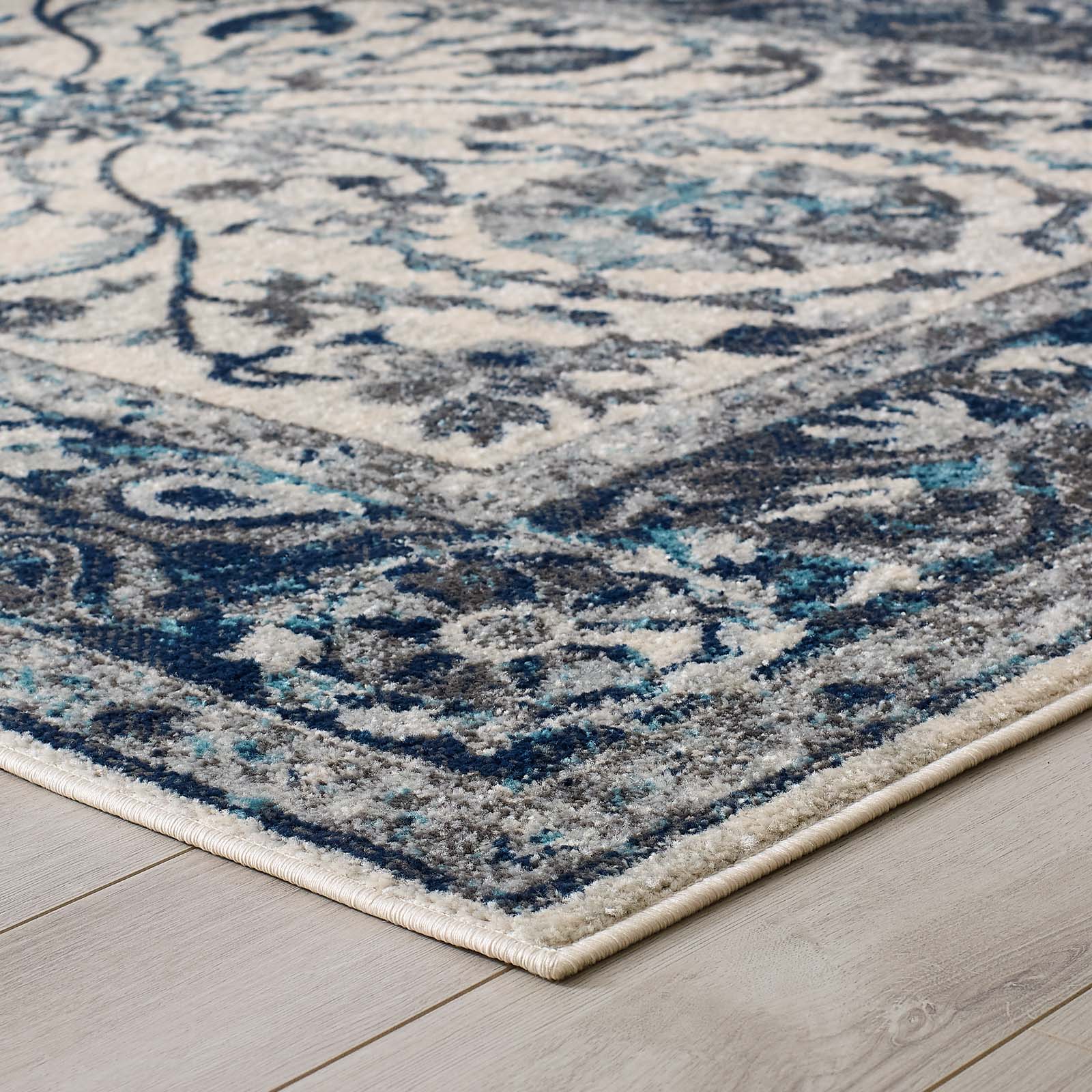 Modway Indoor Rugs - Entourage Samira 5' x 8' Area Rug Ivory & Blue