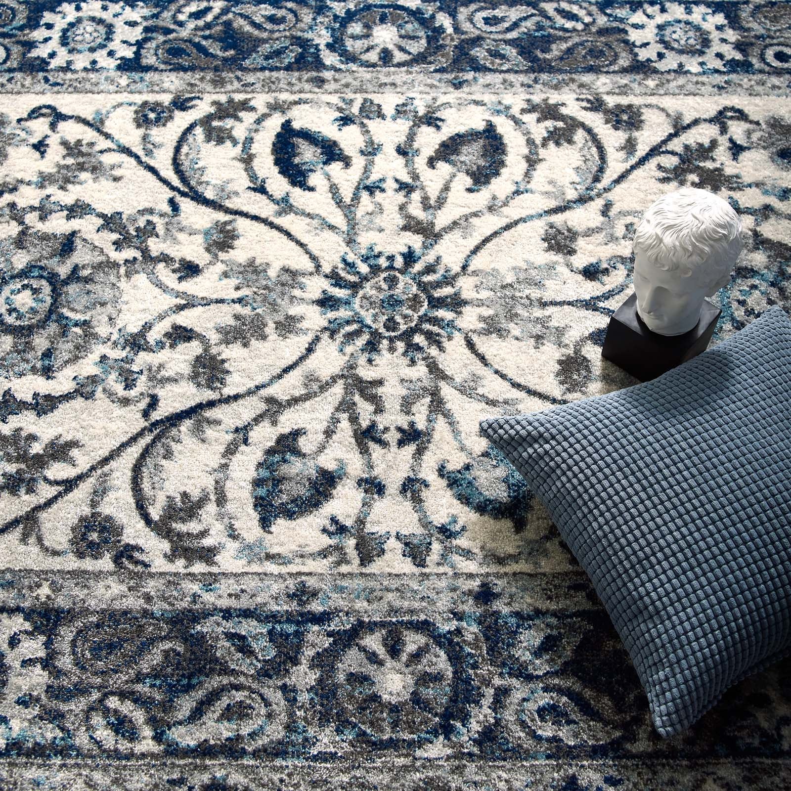 Modway Indoor Rugs - Entourage Samira 5' x 8' Area Rug Ivory & Blue
