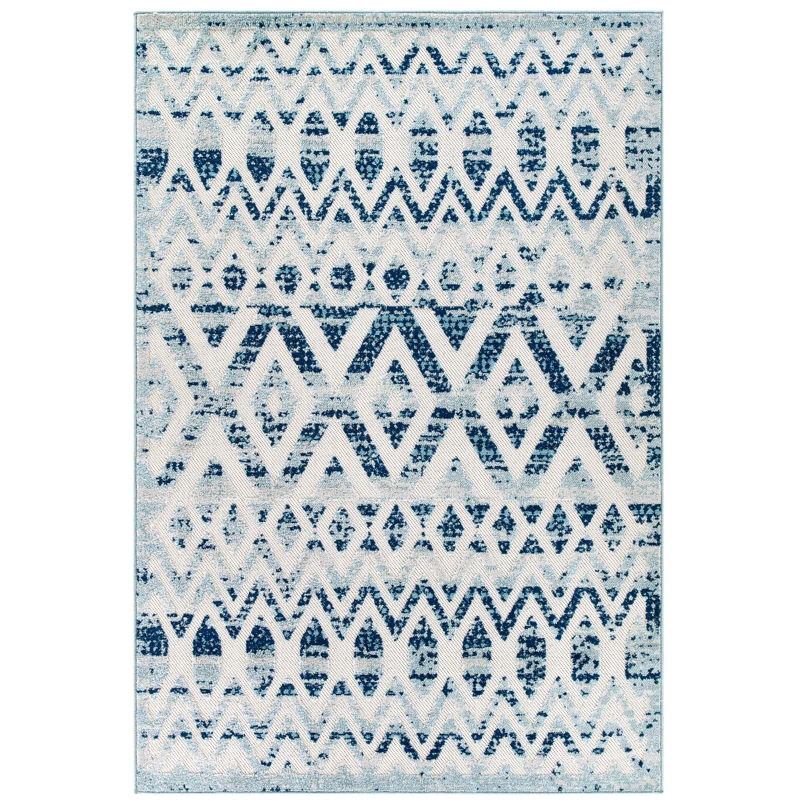 Modway Outdoor Rugs - Reflect Tamako Moroccan Trellis 5x8 Indoor/Outdoor Area Rug Ivory & Blue