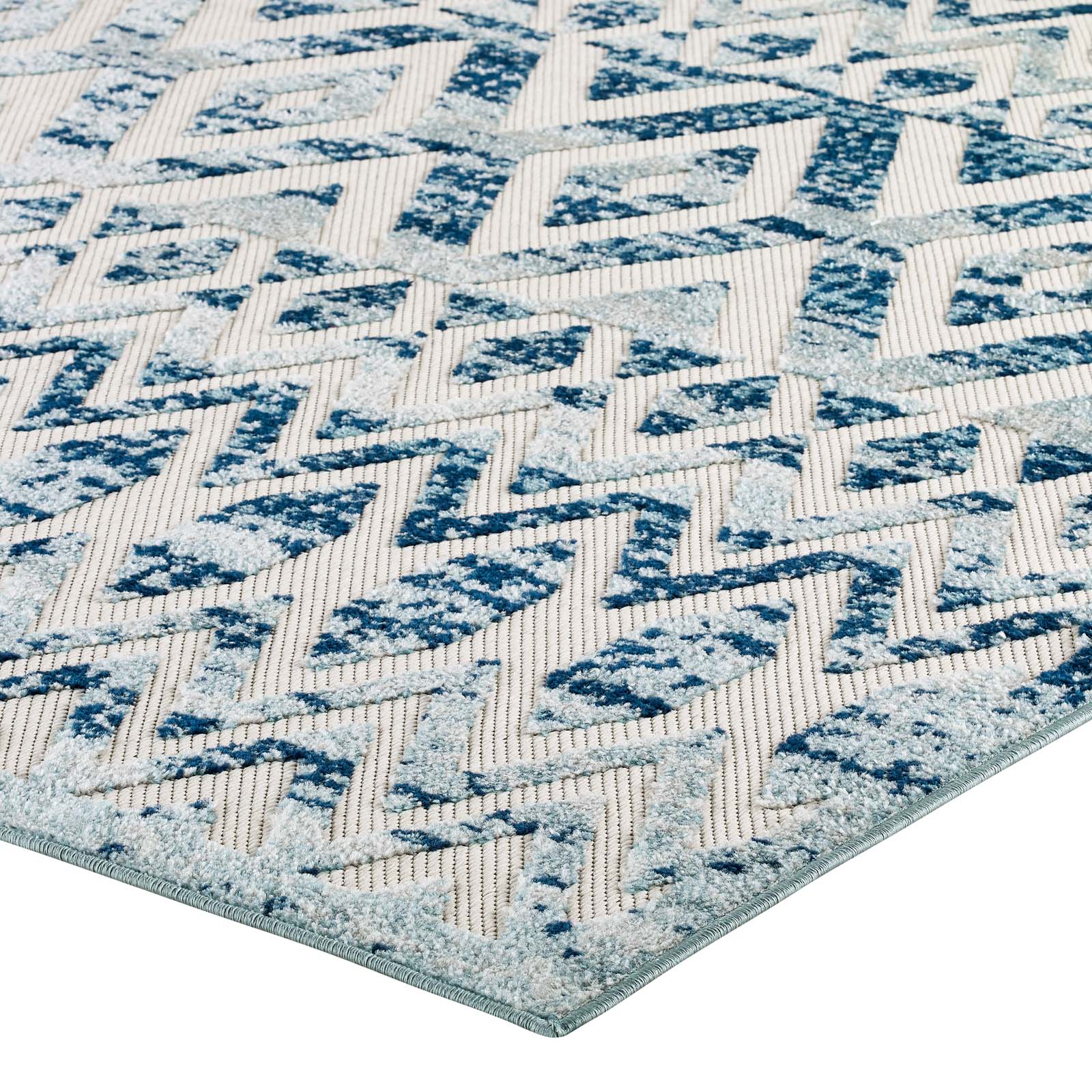 Modway Outdoor Rugs - Reflect Tamako Moroccan Trellis 5x8 Indoor/Outdoor Area Rug Ivory & Blue