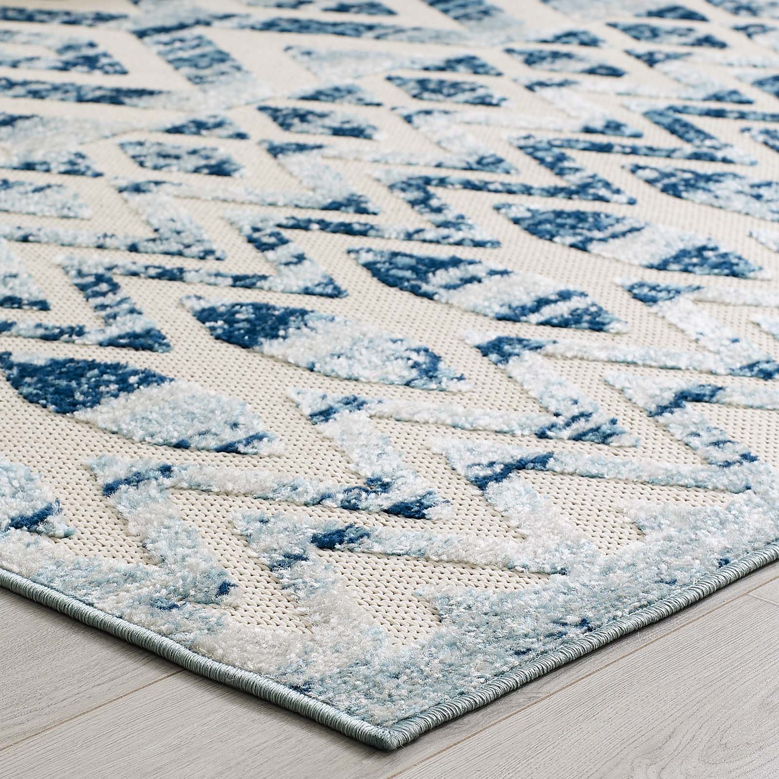Modway Outdoor Rugs - Reflect Tamako Moroccan Trellis 5x8 Indoor/Outdoor Area Rug Ivory & Blue