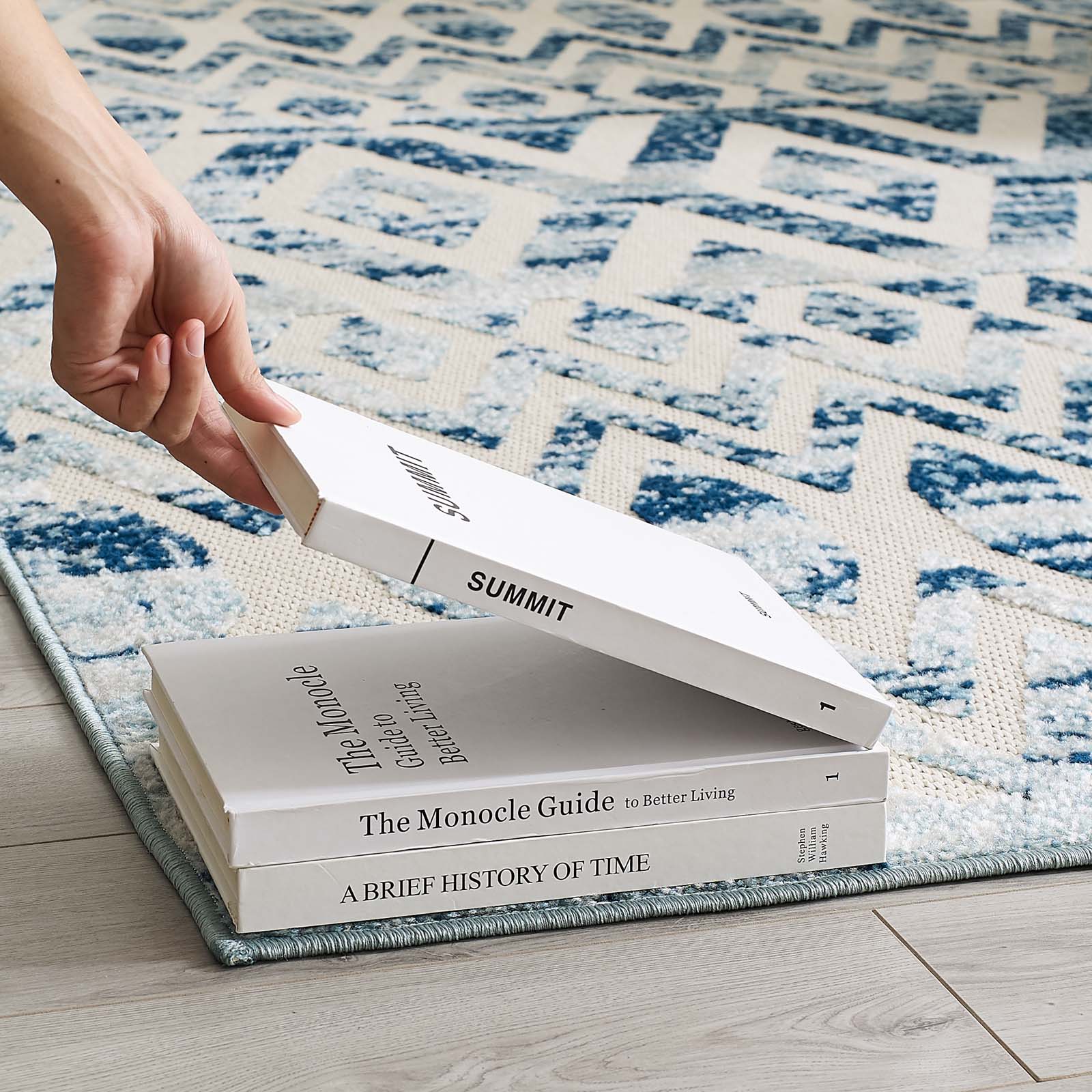 Modway Outdoor Rugs - Reflect Tamako Moroccan Trellis 5x8 Indoor/Outdoor Area Rug Ivory & Blue