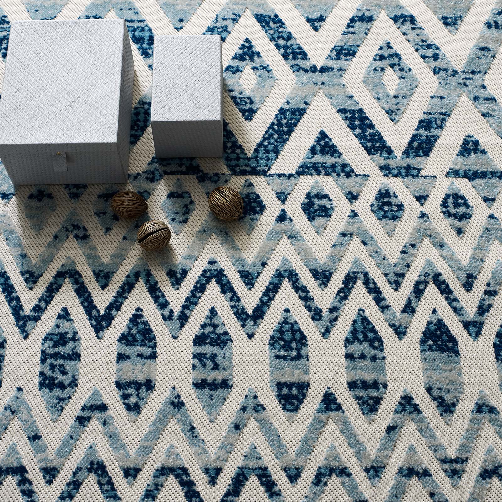 Modway Outdoor Rugs - Reflect Tamako Moroccan Trellis 5x8 Indoor/Outdoor Area Rug Ivory & Blue