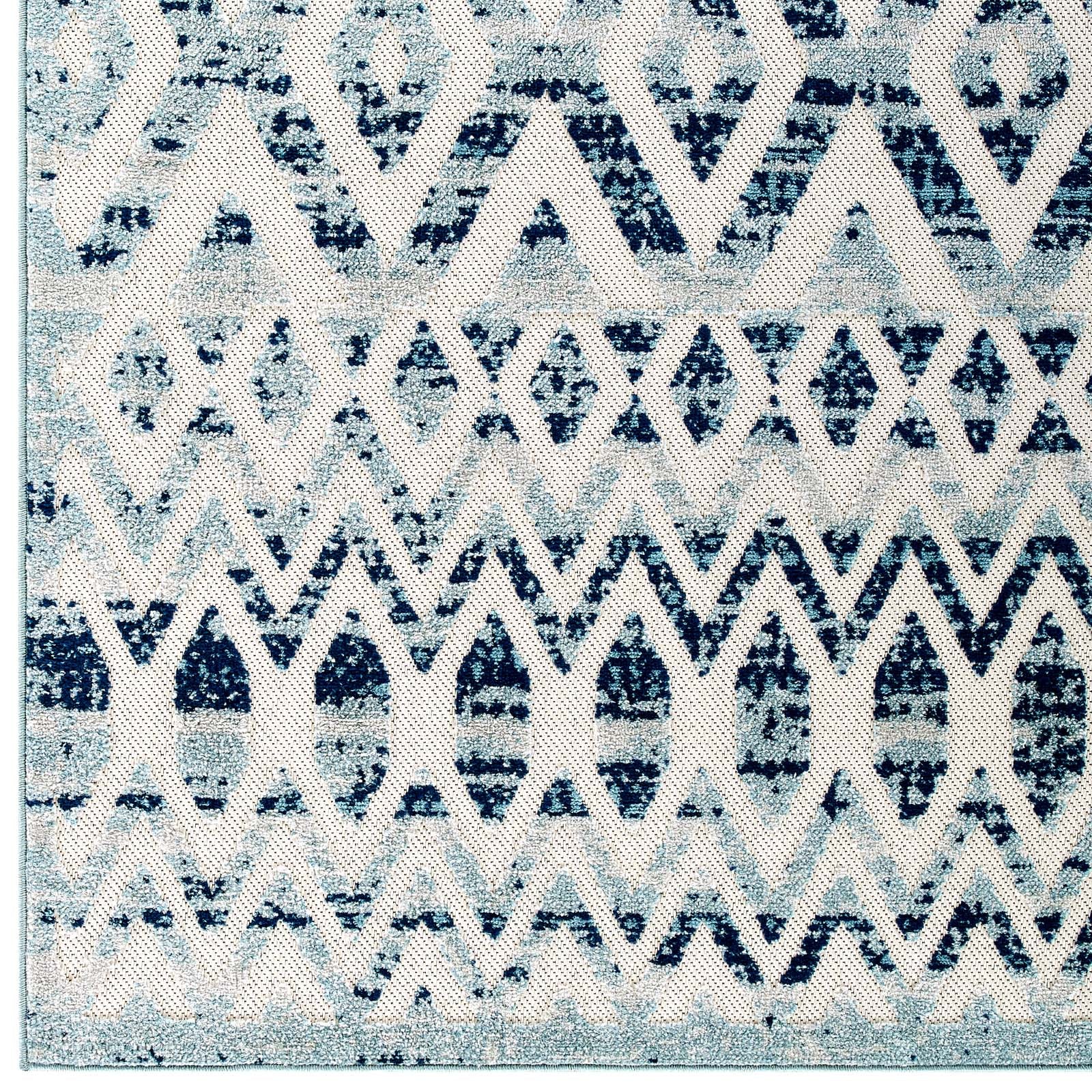 Modway Outdoor Rugs - Reflect Tamako Chevron Trellis 8'x10' Outdoor Area Rug Ivory & Blue