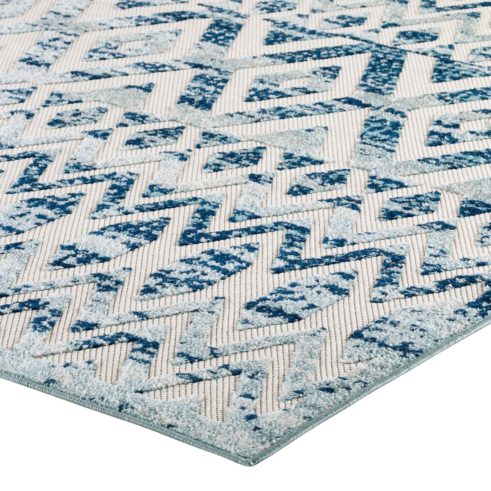 Modway Outdoor Rugs - Reflect Tamako Chevron Trellis 8'x10' Outdoor Area Rug Ivory & Blue